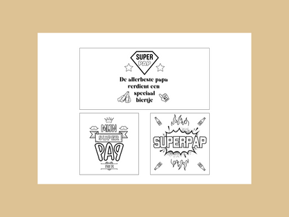 Vaderdag Bieretiketten | 6 om te kleuren + 6 full color | Printable Cadeau, DIY Bieretiketten voor papa