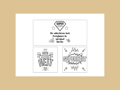Heitedei Bieretiketten | 6 om te kleuren + 6 yn kleur | Printable kado foar heit | vaderdag Fries