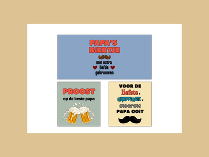 Vaderdag Bieretiketten | 6 om te kleuren + 6 full color | Printable Cadeau, DIY Bieretiketten voor papa