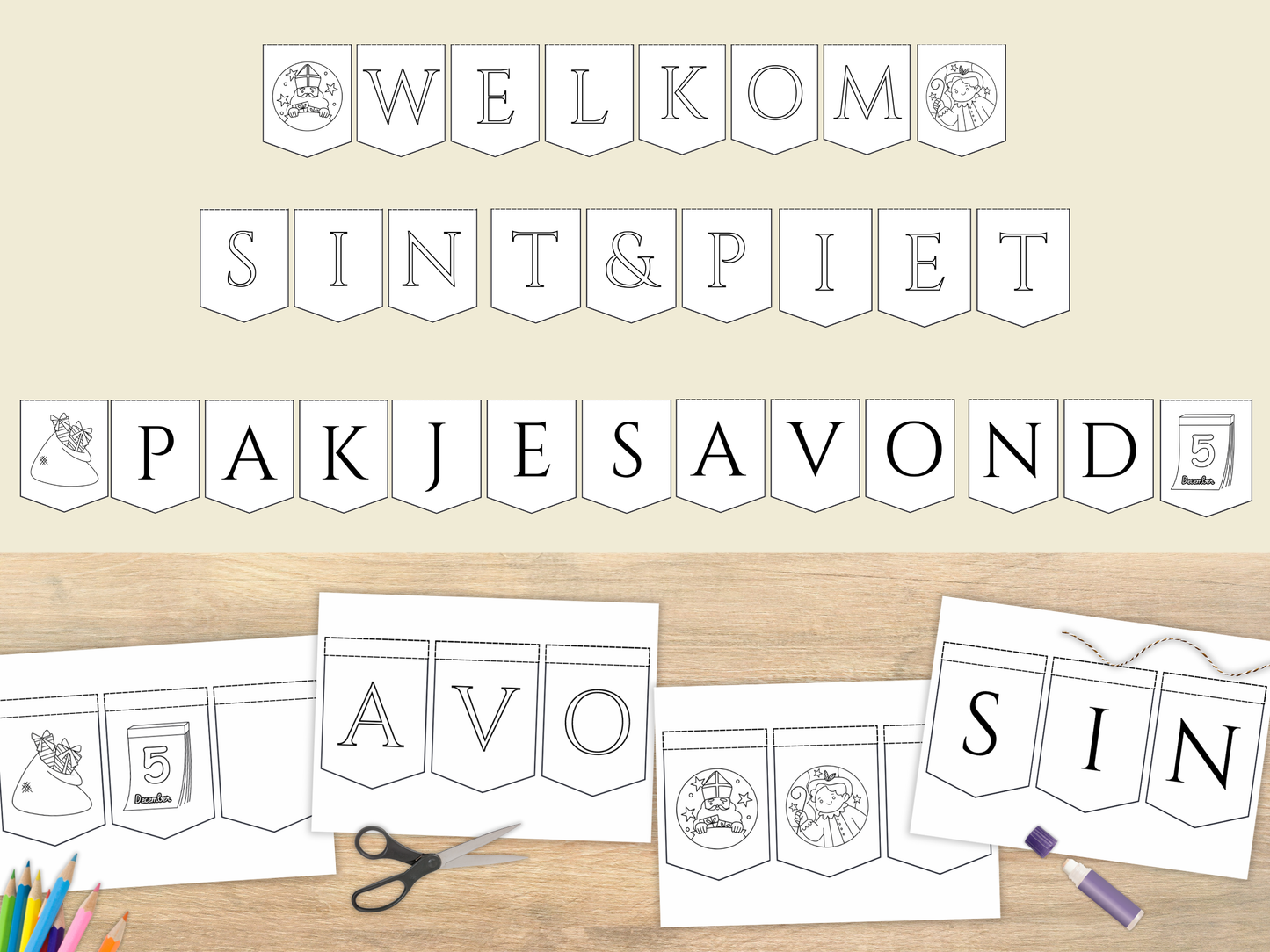 welkom sint en piet slinger printable