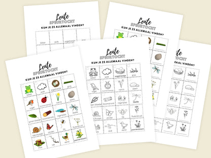 Lente Speurtocht voor Kinderen, gezellige gezinsactiviteit voor buiten, 5 Printbare Opties, Kleur & Zwart/Wit