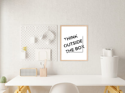Printbare Poster 'Think Outside the Box' | Minimalistische Monochrome Typografie Printable Poster - Digitale Download in Meerdere Formaten