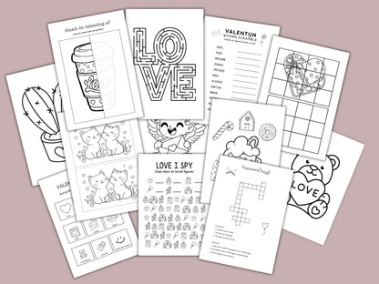 65 Printbare Valentijnsdag Activiteiten Pagina's | Kleurplaten, Woordzoekers, Zoek de Verschillen en Meer - A4 PDF