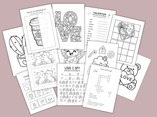 65 Printbare Valentijnsdag Activiteiten Pagina's | Kleurplaten, Woordzoekers, Zoek de Verschillen en Meer - A4 PDF