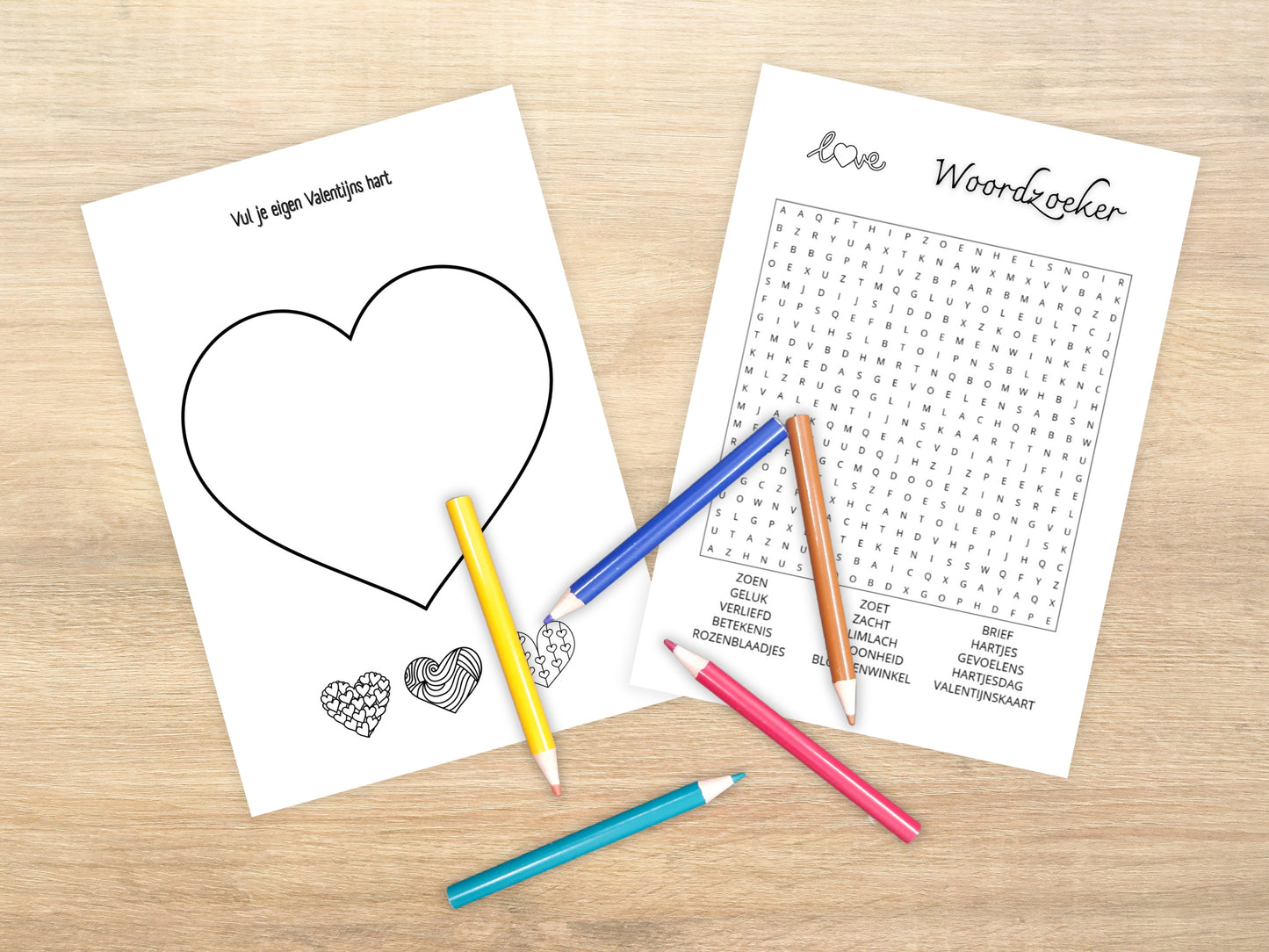 65 Printbare Valentijnsdag Activiteiten Pagina's | Kleurplaten, Woordzoekers, Zoek de Verschillen en Meer - A4 PDF