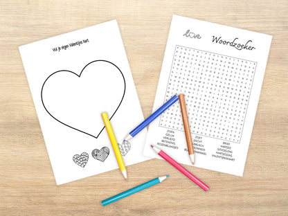 65 Printbare Valentijnsdag Activiteiten Pagina's | Kleurplaten, Woordzoekers, Zoek de Verschillen en Meer - A4 PDF