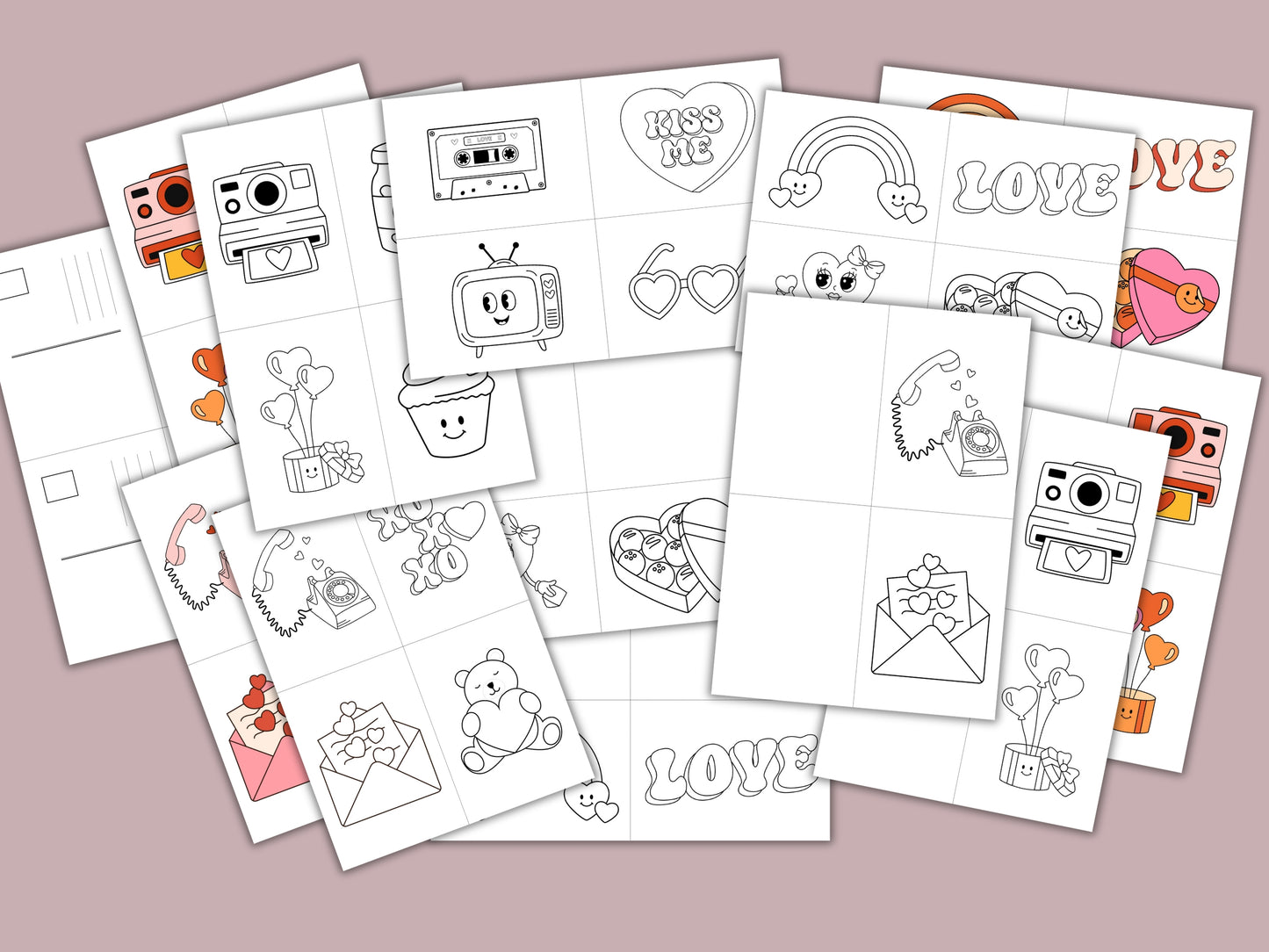 16 Liefde Ansichtkaarten om in te kleuren + 16 Dubbele Liefdeskaarten om in te kleuren – Inclusief Bonus: Ingekleurd Voorbeeld