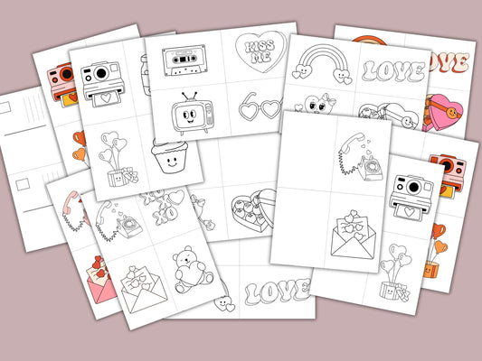 16 Valentijns Ansichtkaarten om in te kleuren + 16 Dubbele Valentijnskaarten om in te kleuren – Inclusief Bonus: Ingekleurd Voorbeeld