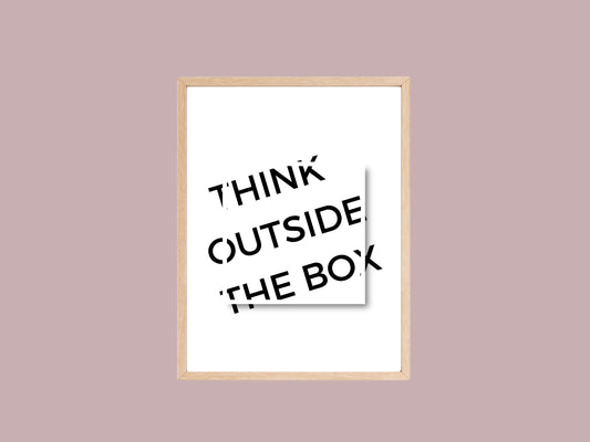 Printbare Poster 'Think Outside the Box' | Minimalistische Monochrome Typografie Printable Poster - Digitale Download in Meerdere Formaten