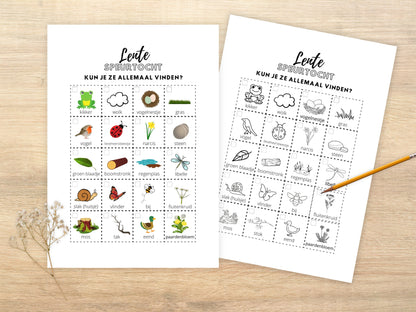 Lente Speurtocht voor Kinderen, gezellige gezinsactiviteit voor buiten, 5 Printbare Opties, Kleur & Zwart/Wit