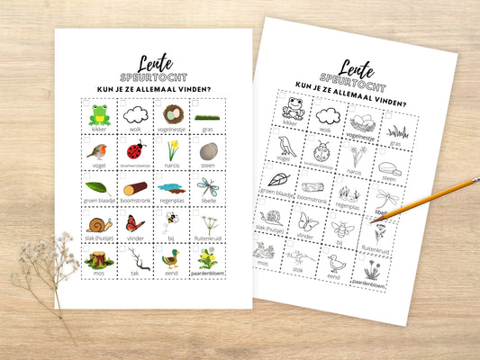 Lente Speurtocht voor Kinderen, gezellige gezinsactiviteit voor buiten, 5 Printbare Opties, Kleur & Zwart/Wit