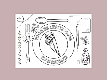Moederdag Printable Knutselpakket – A4 en A3 formaat, Krant, Medaille, Placemat & teken je eigen bloemen kleurplaat, pdf en png