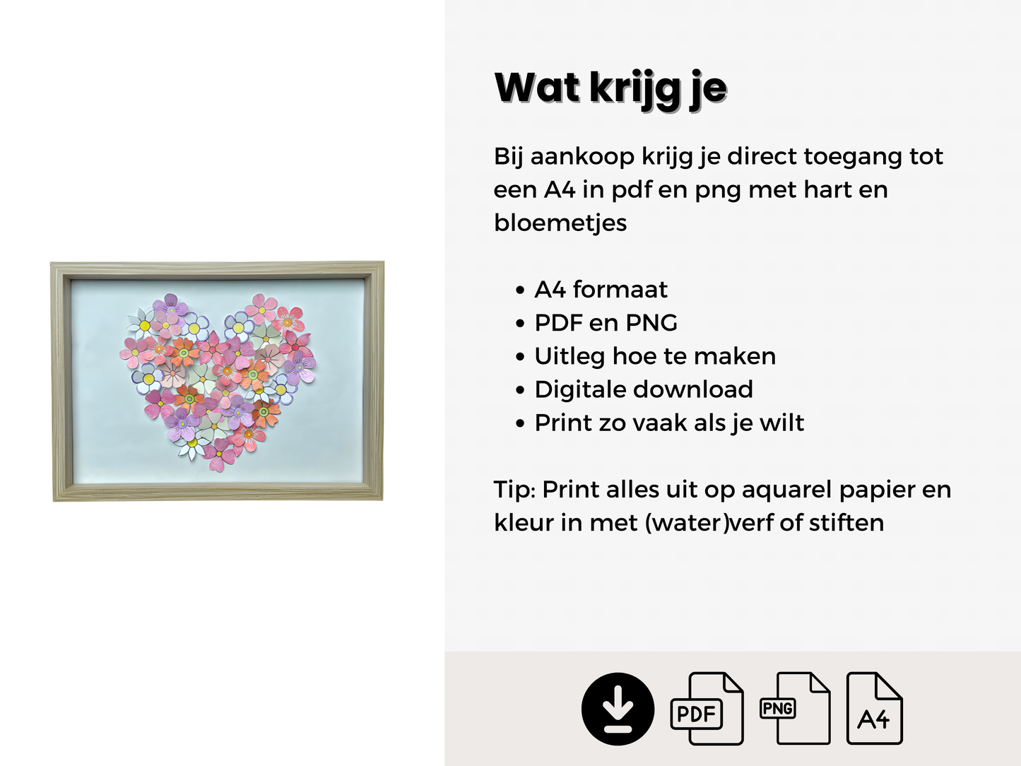 3D Bloemenhart Wanddecoratie, DIY papieren hart met bloemen (A4 PDF & PNG)