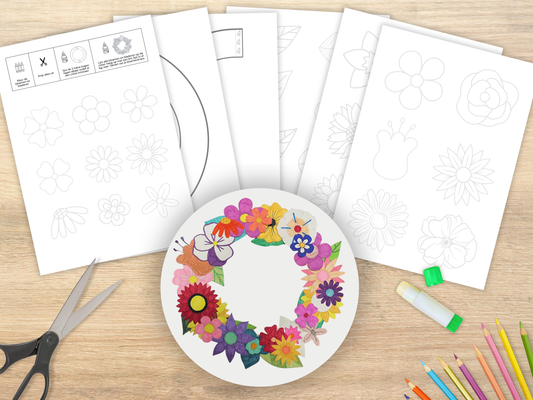 Papieren Bloemenkrans Printable – DIY Knutselpakket om te Kleuren & Knippen | Creatieve Decoratie voor Pasen & Lente (A4 PDF & PNG)