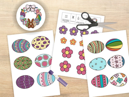 DIY Paaskrans Knutselset – Printbare Papieren Krans (PDF & PNG) – Print, Kleur, Knip & Maak – Leuke Activiteit voor het Hele Gezin + BONUS Gekleurde Paaskrans Inbegrepen