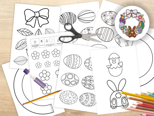 DIY Paaskrans Knutselset – Printbare Papieren Krans (PDF & PNG) – Print, Kleur, Knip & Maak – Leuke Activiteit voor het Hele Gezin + BONUS Gekleurde Paaskrans Inbegrepen