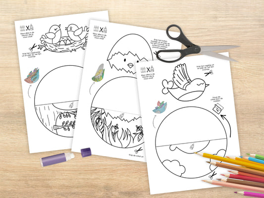 Knutselpakket Dansende Vogels - Printbare Vogels Uit Ei, Nest en Vliegend | Creatieve Activiteit voor Kinderen - A4 PDF met Stap-voor-Stap Handleiding