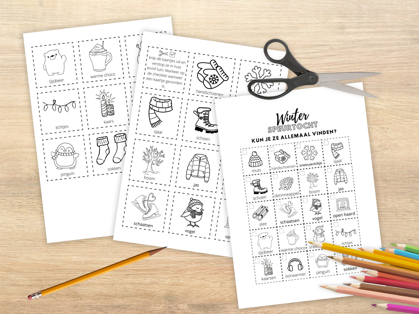 Winter Speurtocht voor Kinderen – Leuke Zoektocht voor Binnen & Buiten | Printbare Winter Activiteit om te Knippen, Kleuren & Spelen