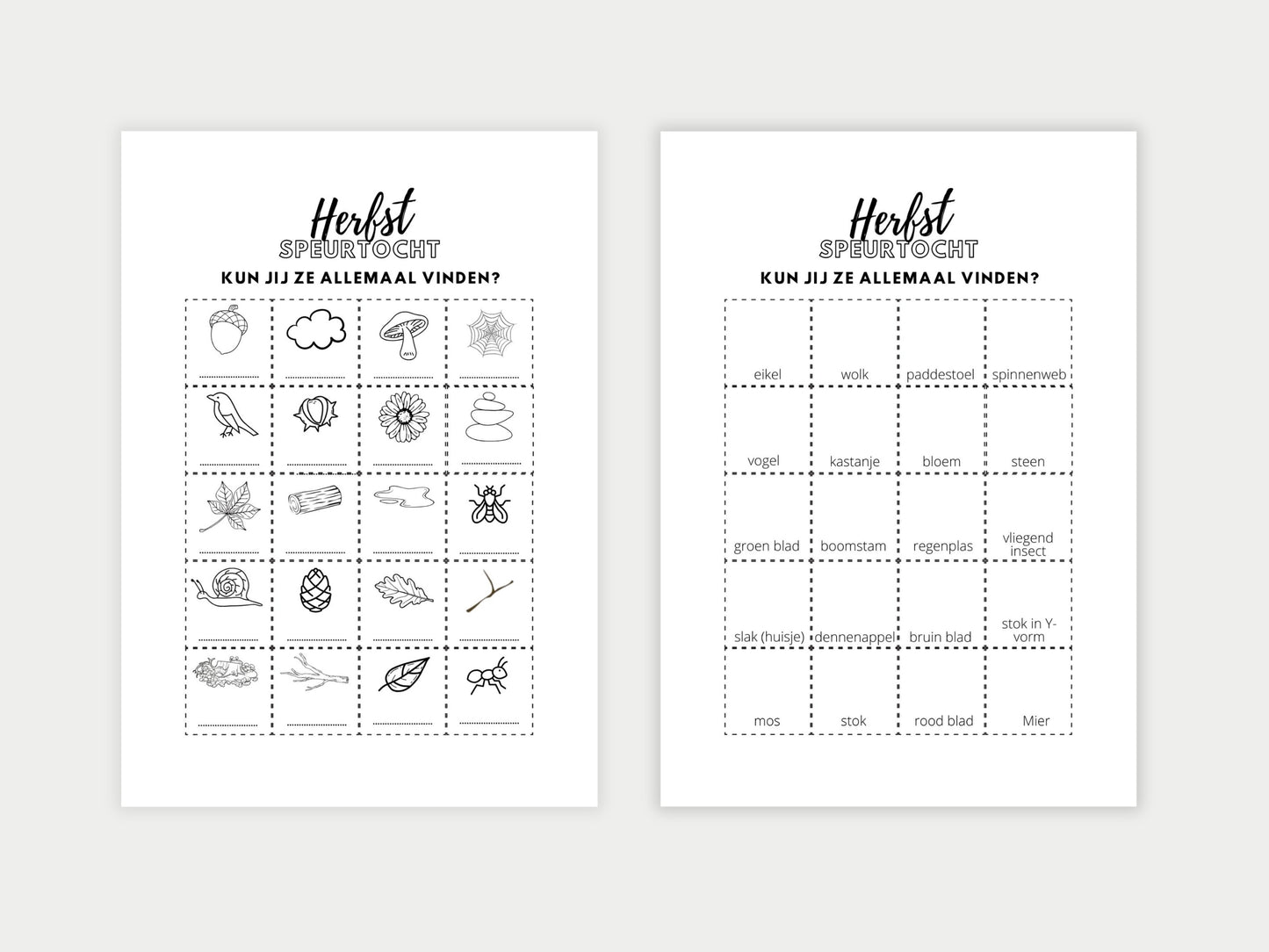 Herfst Speurtocht voor Kinderen, gezellige gezinsactiviteit voor buiten, 4 Printbare Opties, Kleur & Zwart/Wit