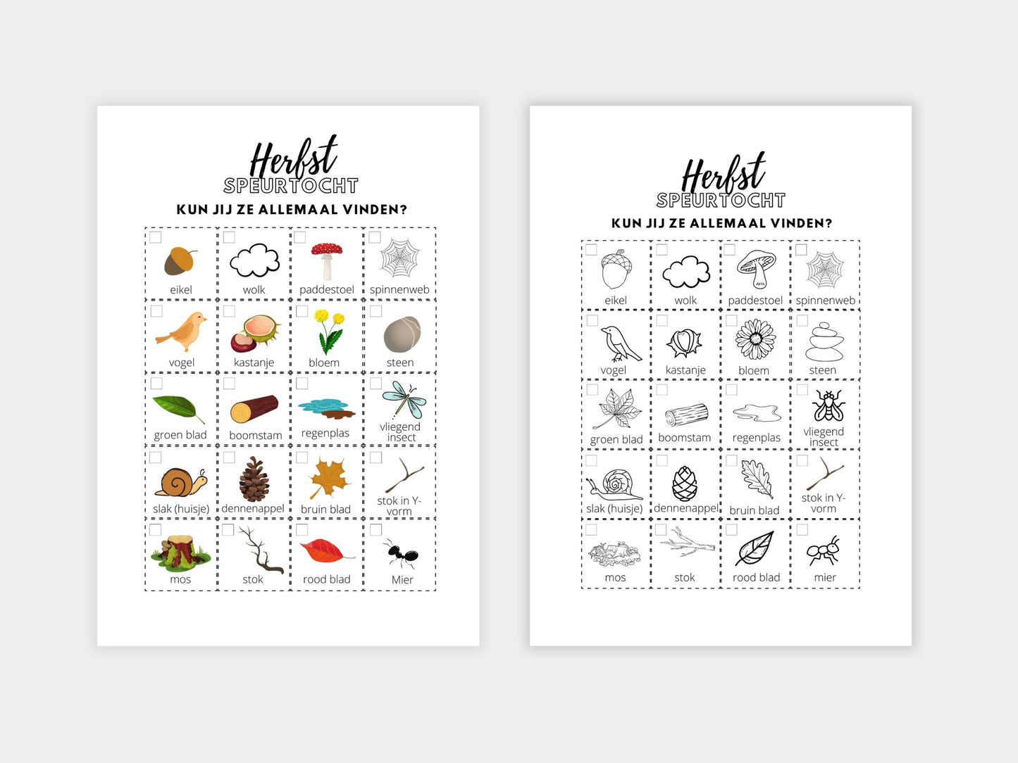 Herfst Speurtocht voor Kinderen, gezellige gezinsactiviteit voor buiten, 4 Printbare Opties, Kleur & Zwart/Wit