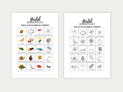 Herfst Speurtocht voor Kinderen, gezellige gezinsactiviteit voor buiten, 4 Printbare Opties, Kleur & Zwart/Wit