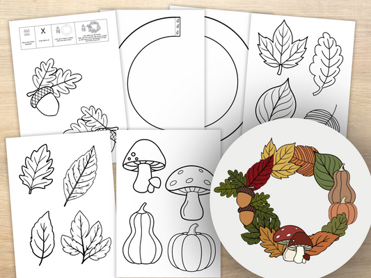 Printable Herfst Krans Knutselset, DIY Herfst set om in te kleuren, knippen & ophangen, Herfst decoratie voor kinderen & gezin (kopie)