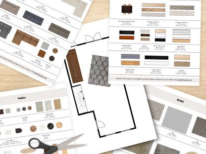 Printbare Schaalmeubel Templates, Schaal 1:50 2D Plattegrond Sjablonen voor Woonkamer, Slaapkamer, Keuken, Badkamer en meer in cm en inch