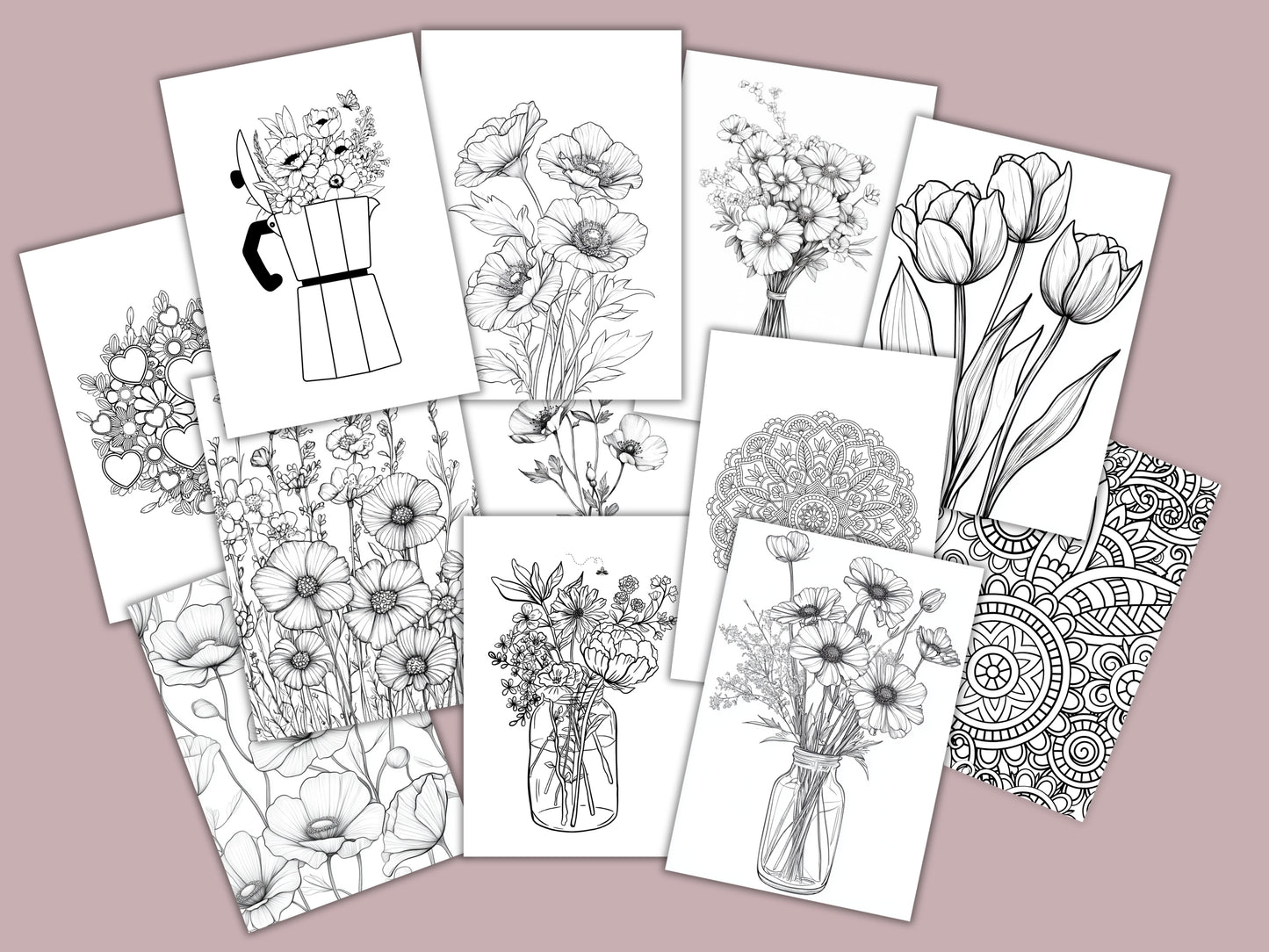 20 Printbare Bloemen Kleurplaten voor Jong en Oud | Prachtige Bloemen in A4 & A3 Formaat - Directe PDF Download