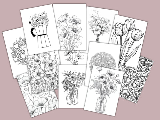 20 Printbare Bloemen Kleurplaten voor Jong en Oud | Prachtige Bloemen in A4 & A3 Formaat - Directe PDF Download