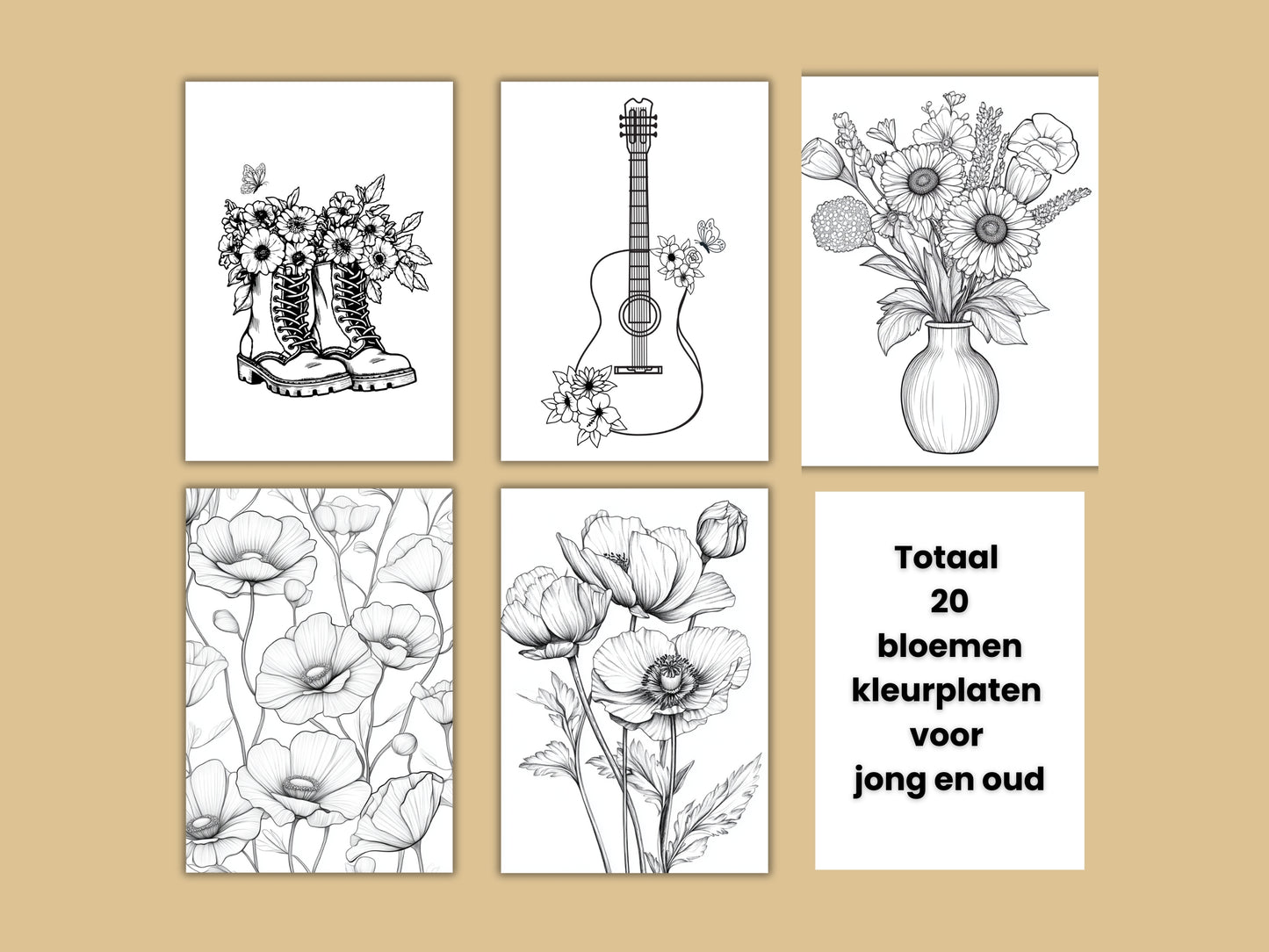 20 Printbare Bloemen Kleurplaten voor Jong en Oud | Prachtige Bloemen in A4 & A3 Formaat - Directe PDF Download
