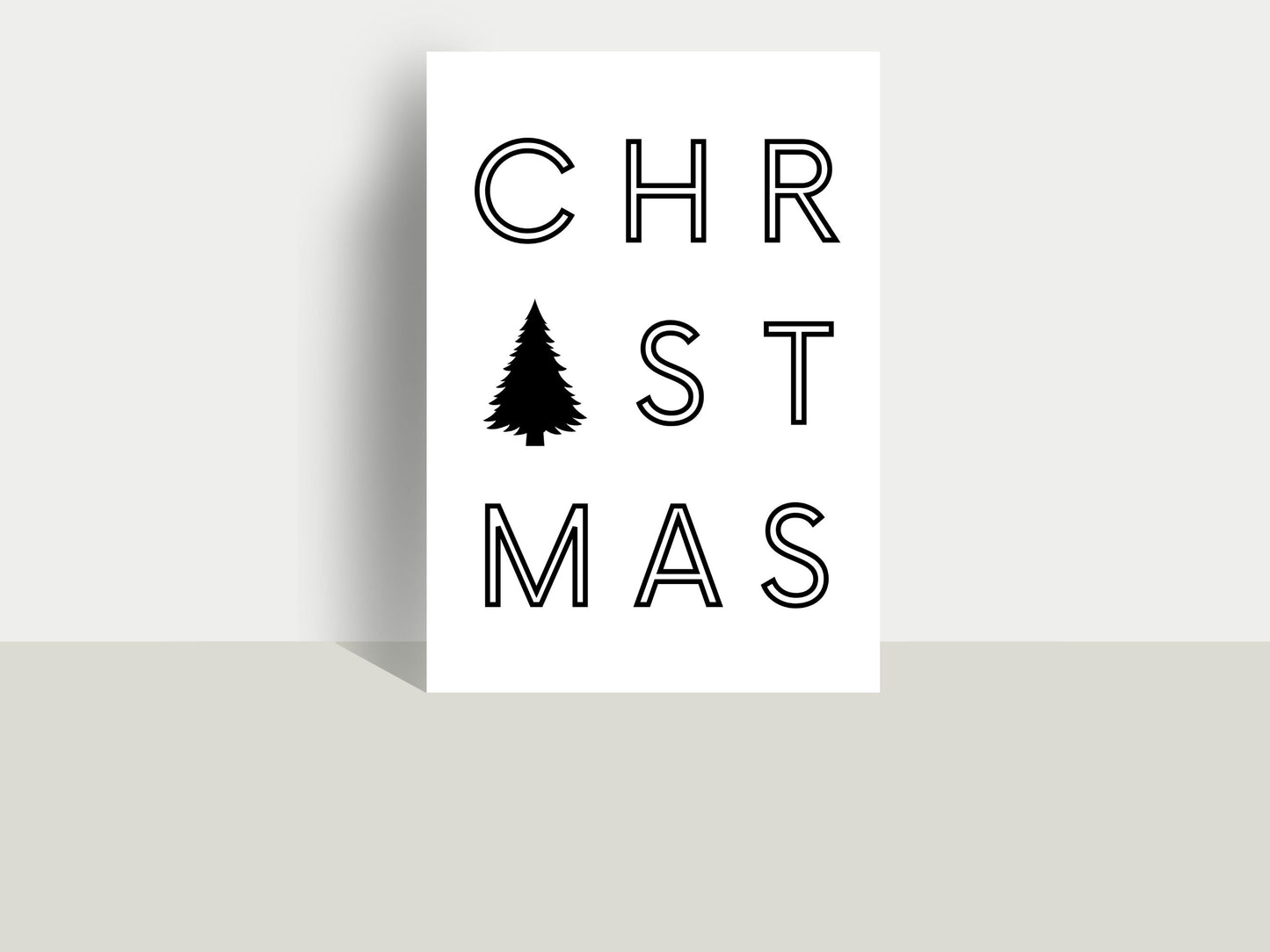Printbare Kerst Posters 'Christmas' | Modern & Minimalistisch - 2 Versies met Outline en Gewone Letters, PDF in Verschillende Formaten
