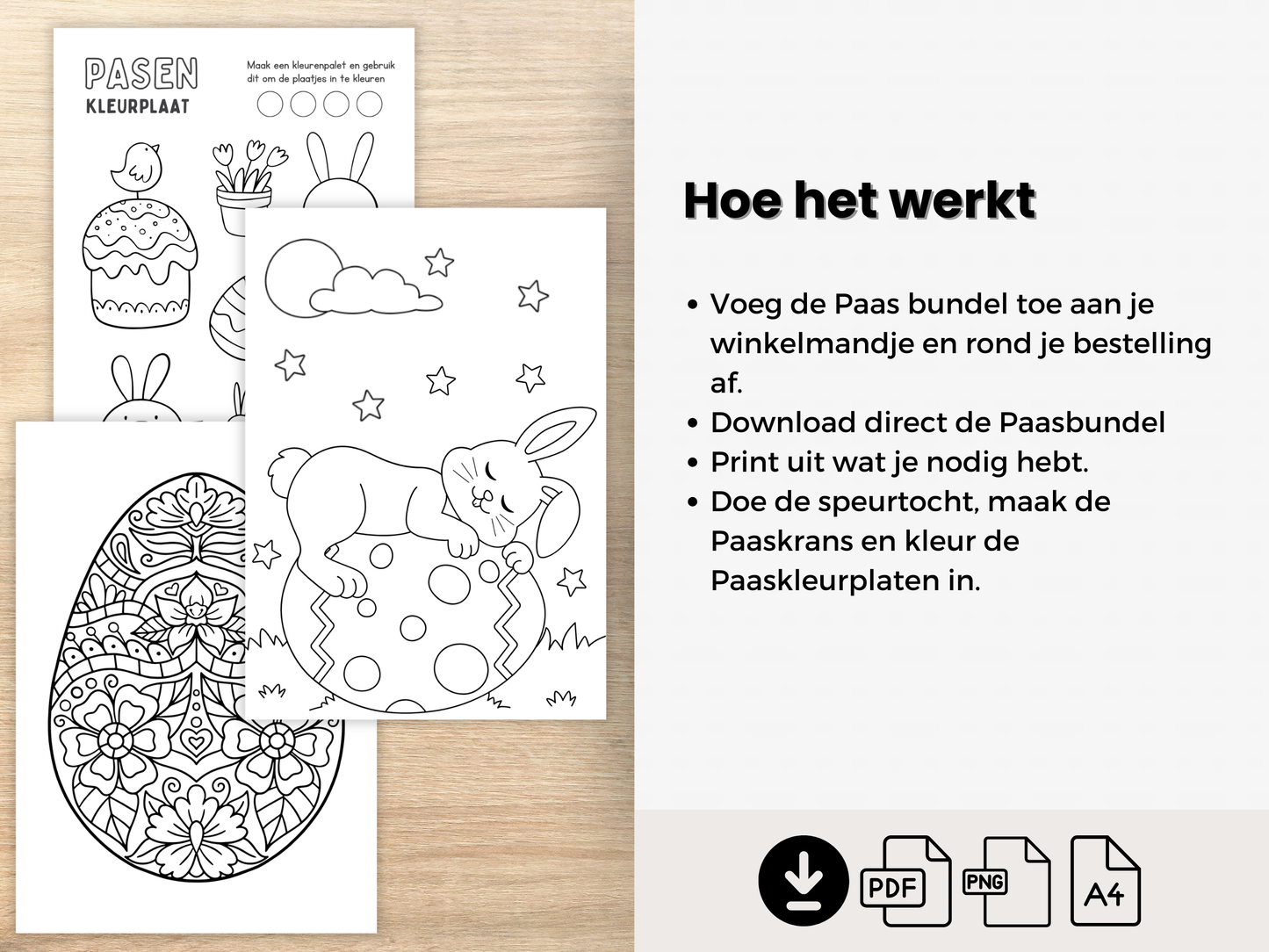 Pasen Activiteiten Bundel Kinderen, Speurtocht, Knutsel Paaskrans & Kleurplaten. Direct Downloaden en gebruiken