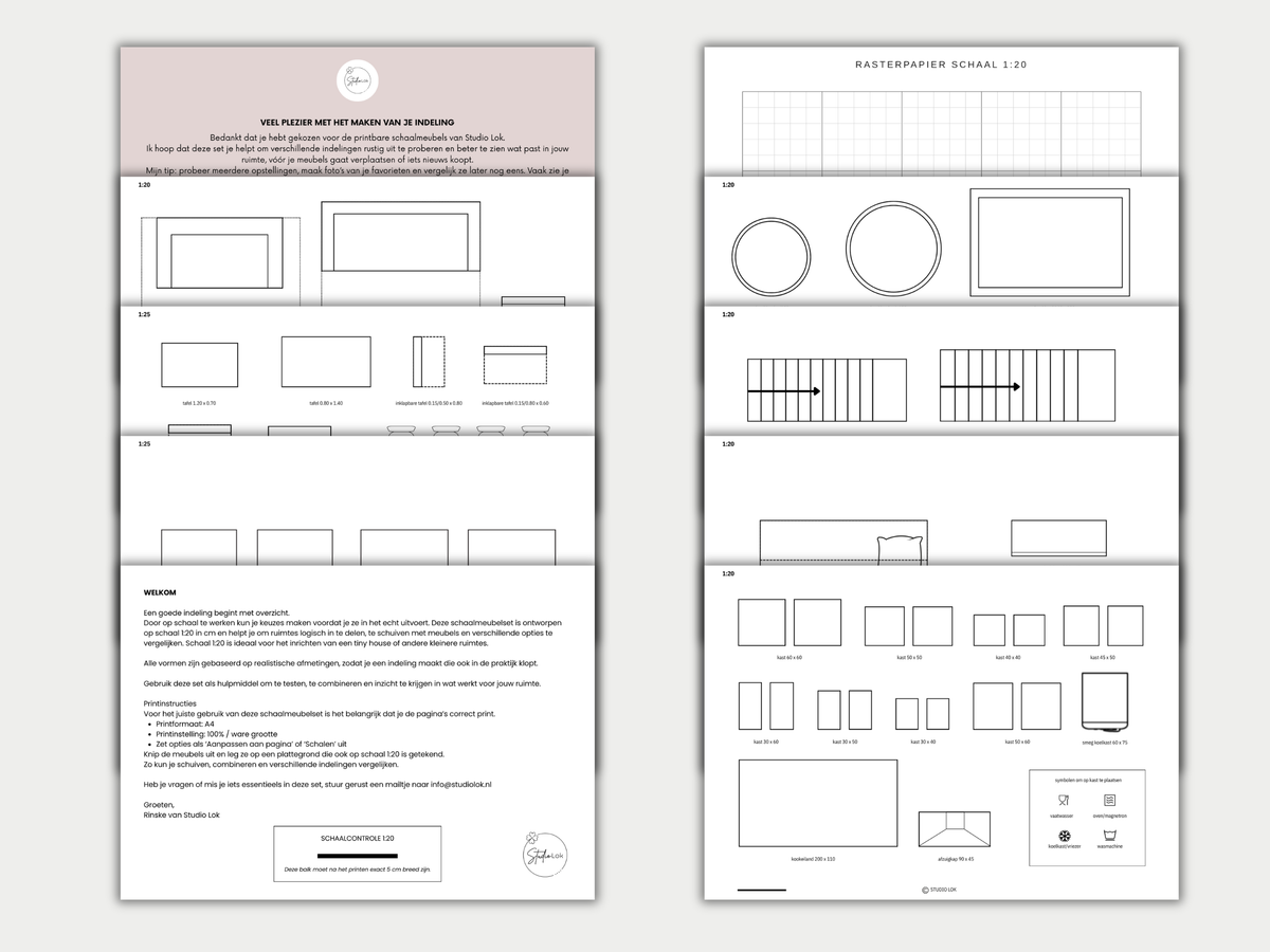Overzicht schaalmeubels 1:20 voor woonkamer keuken slaapkamer en badkamer