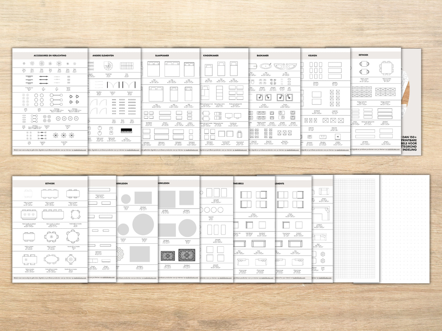 Meer dan 150 Printbare Schaalmeubels 1:50 | 2D Plattegrond Sjablonen voor Woonkamer, Slaapkamer, Keuken, Badkamer - Schaalmeubels in CM & Inch
