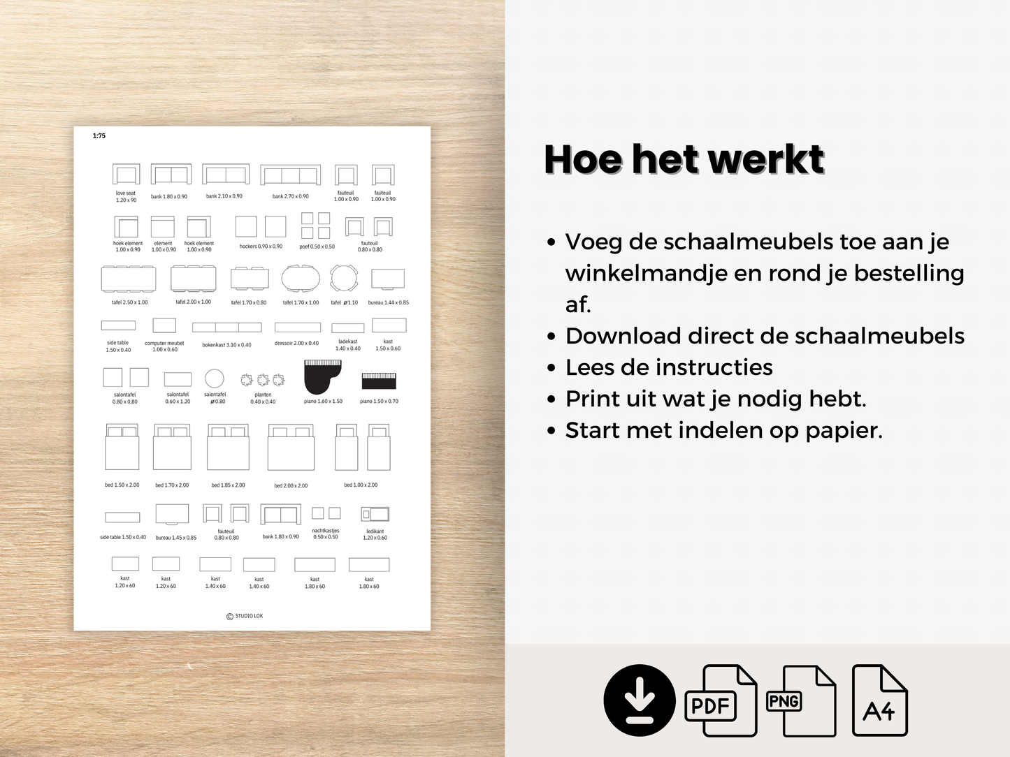 schaalmeubels 1 op 75 voor woonkamer en slaapkamer