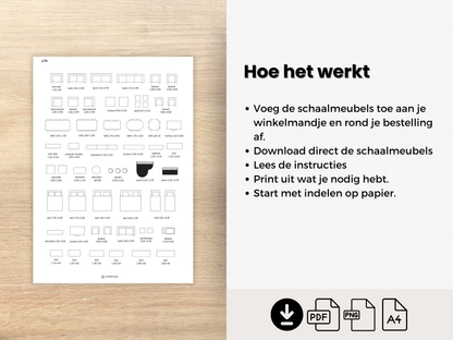schaalmeubels 1 op 75 voor woonkamer en slaapkamer