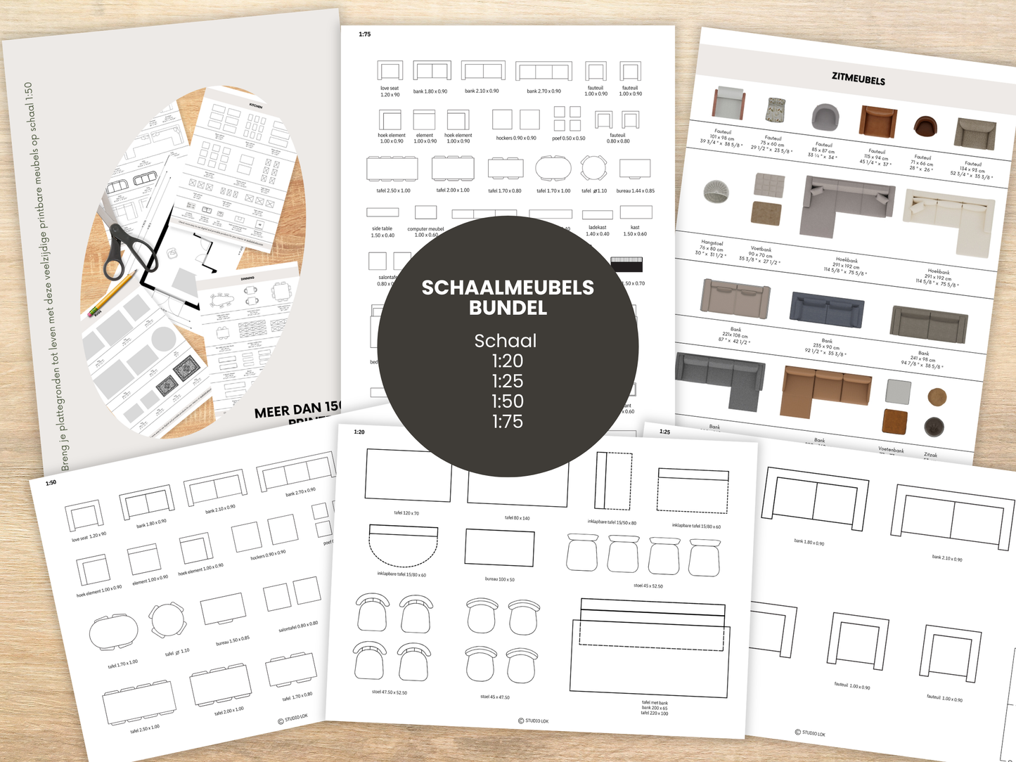 Printbare Schaalmeubels Bundel, Plattegrond Inrichten in 1:20, 1:25, 1:50 & 1:75