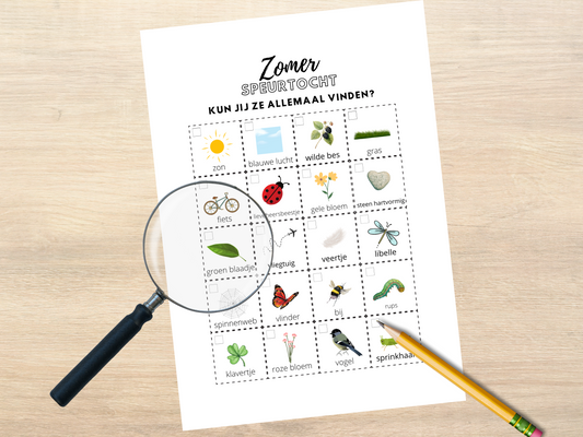 Zomer Speurtocht voor Kinderen – Printbare zoekkaart in kleur & zwart-wit + bonus lege template | A4 formaat PDF + PNG