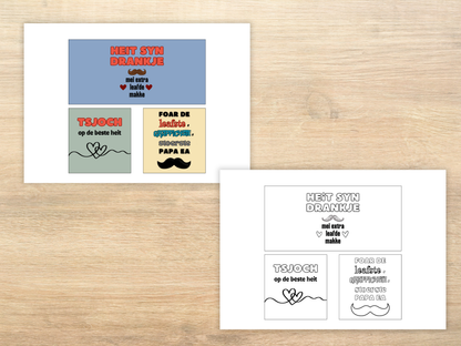 Heitedei Bieretiketten | 6 om te kleuren + 6 yn kleur | Printable kado foar heit | vaderdag Fries (kopie)