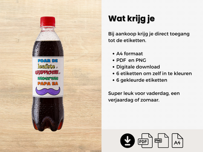 Heitedei Bieretiketten | 6 om te kleuren + 6 yn kleur | Printable kado foar heit | vaderdag Fries (kopie)